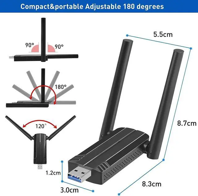 Alt view image 6 of 7 - KEHIPI USB WiFi Adapter for PC - 1300Mbps USB 3.0 WiFi Dongle, 2.4G/5G Dual Band Wireless WiFi Adapter for Desktop PC, Supports Windows 11/10/8.1/8/7/XP, Mac OS 10.9-10.15