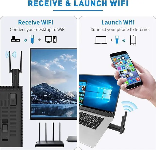 Alt view image 4 of 7 - KEHIPI USB WiFi Adapter for PC - 1300Mbps USB 3.0 WiFi Dongle, 2.4G/5G Dual Band Wireless WiFi Adapter for Desktop PC, Supports Windows 11/10/8.1/8/7/XP, Mac OS 10.9-10.15