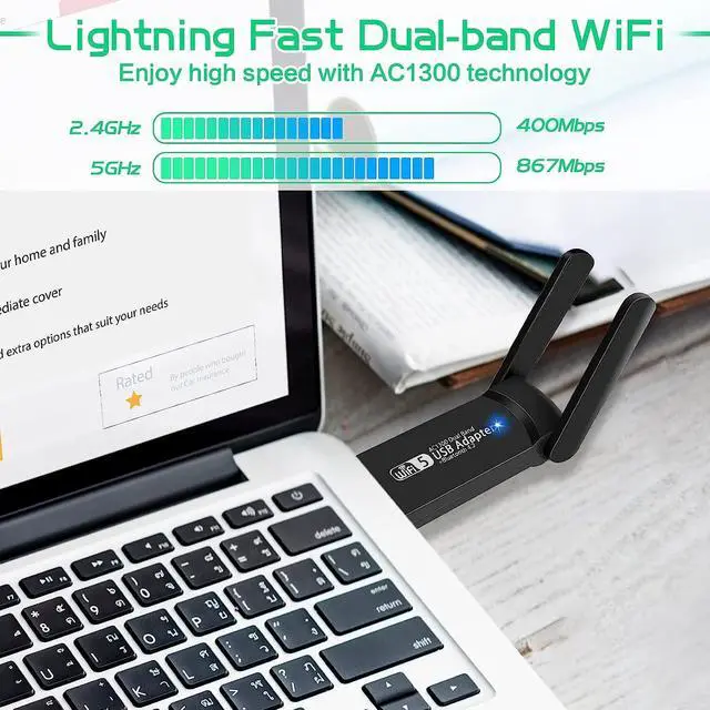 Alt view image 3 of 7 - KEHIPI USB WiFi Bluetooth Adapter, 1300Mbps Dual Band 2.4/5Ghz Wireless Network External Receiver, Mini WiFi Dongle for PC/Laptop/Desktop