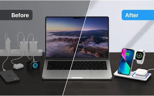 Alt view image 7 of 7 - Wireless Charger, KEHIPI 3 in 1 Wireless Charging Station, Fast Wireless Charger Stand for iPhone 14/13/12/11/Pro/Max/XS/XR/X/8/Plus, for Apple Watch 7/6/5/4/3/2/SE, for AirPods 3/2/Pro(White)
