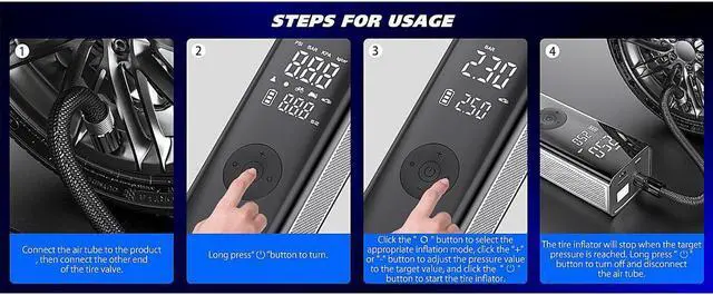Alt view image 4 of 7 - Portable Air Compressor for Car Tires, KEHIPI Fast Cordless Tire Inflator Car Air Pump 12V, Real 150PSI 7800mAh