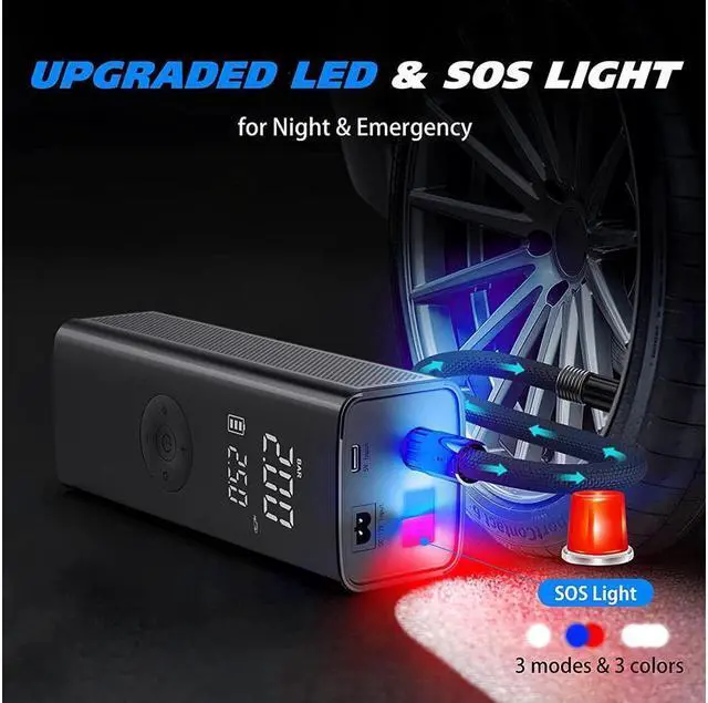 Alt view image 6 of 7 - Portable Air Compressor for Car Tires, KEHIPI Fast Cordless Tire Inflator Car Air Pump 12V, Real 150PSI 7800mAh