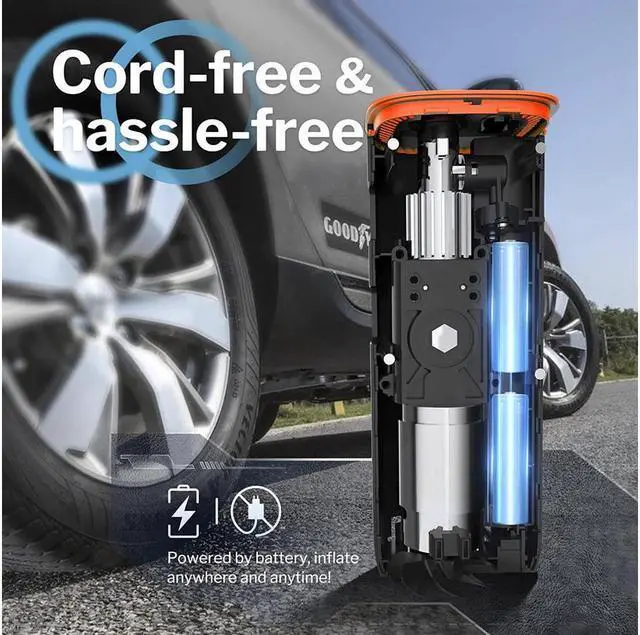 Alt view image 5 of 6 - Tire Inflator Portable Air Compressor - Air Pump for Car Tires by KEHIPI w/Auto-Shutoff, Air Compressor for Car (160PSI), Powerful & Portable Tire Inflator, Compact Bike Pump, Orange
