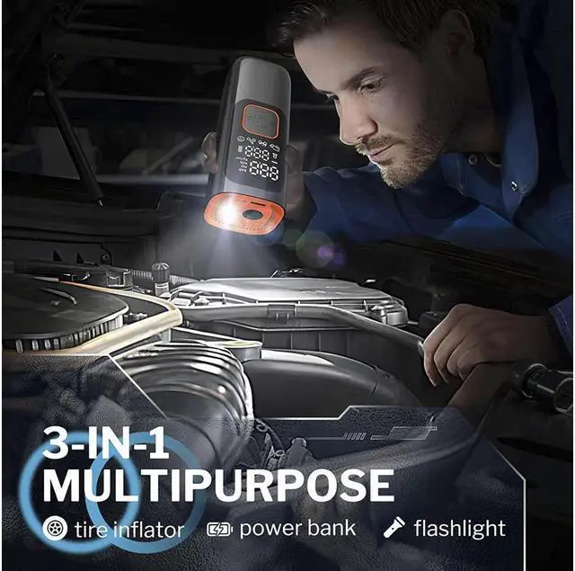 Alt view image 6 of 6 - Tire Inflator Portable Air Compressor - Air Pump for Car Tires by KEHIPI w/Auto-Shutoff, Air Compressor for Car (160PSI), Powerful & Portable Tire Inflator, Compact Bike Pump, Orange