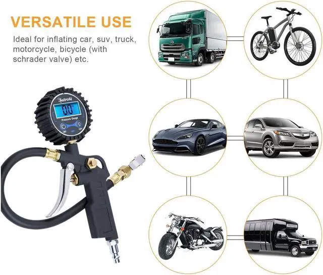 Alt view image 7 of 7 - KEHIPI Digital Tire Inflator with Pressure Gauge, 250 PSI Air Chuck and Compressor Accessories Heavy Duty with Rubber Hose and Quick Connect Coupler