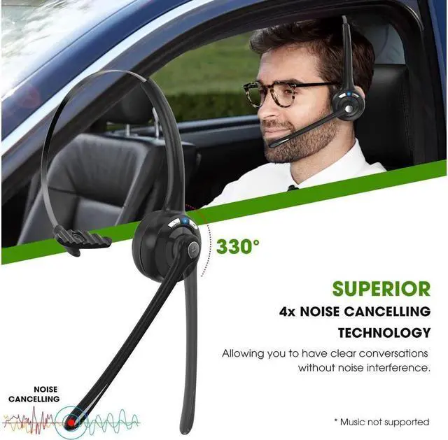 Alt view image 5 of 6 - Bluetooth Headset with Microphone,KEHIPI V5.1 Noise Canceling Wireless On Ear Headphones, Bluetooth Headphones with Mic, Phone Headset Mute Button for Laptop, Skype, Call Centers, Office, Trucker