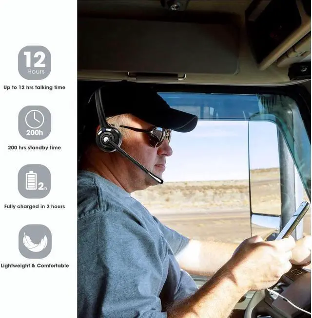 Alt view image 6 of 6 - Bluetooth Headset with Microphone,KEHIPI V5.1 Noise Canceling Wireless On Ear Headphones, Bluetooth Headphones with Mic, Phone Headset Mute Button for Laptop, Skype, Call Centers, Office, Trucker