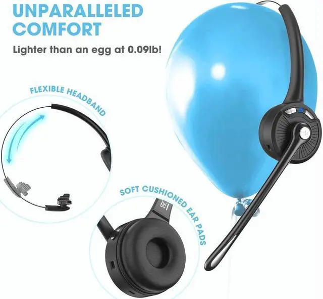 Alt view image 4 of 5 - Bluetooth Headset with Microphone,KEHIPI Noise Canceling Wireless On Ear Headphones, Bluetooth Headphones with Mic Charging Base, Phone Headset Mute Button for Laptop, Skype, Call Centers, Office, Tru