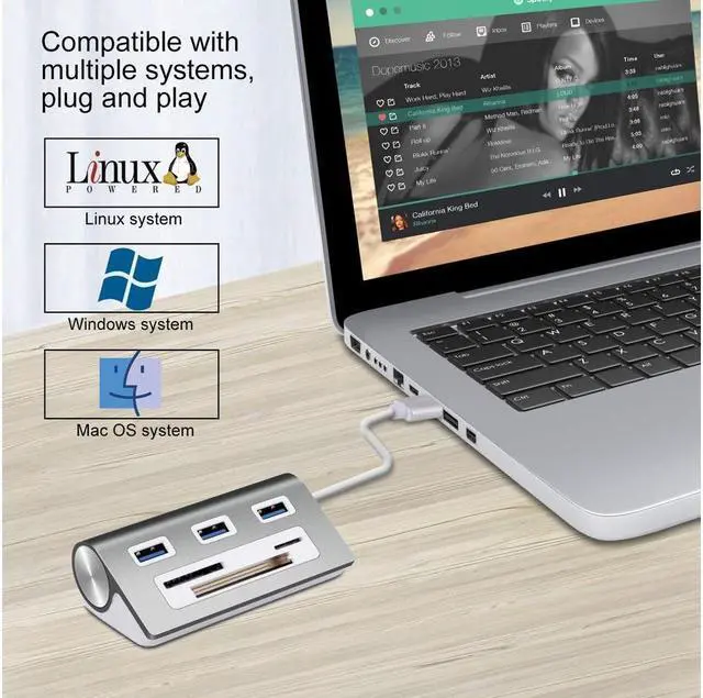 Alt view image 5 of 7 - KEHIPI 6-in-1 USB 3.0 Card Reader, Aluminum Data USB 3.0 Hub with 3 High-Speed Ports and 1 CF/SD/TF Card Reader, 12" USB Cable for Mac Pro, iMac, MacBook, Laptop and Desktop PC