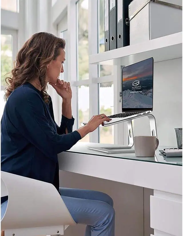 Alt view image 7 of 7 - KEHIPI Laptop Stand, Ergonomic Aluminum Laptop Mount Computer Stand for Desk, Detachable Laptop Riser Notebook Stand Compatible with MacBook Air Pro, Dell XPS, More 10-16" Laptops(Silver)