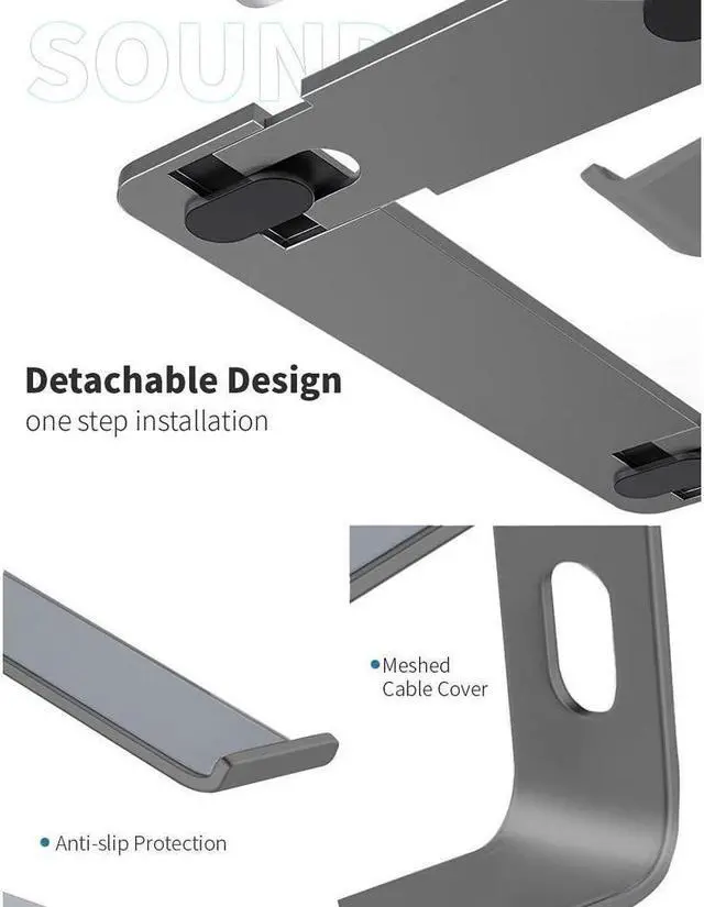 Alt view image 5 of 7 - KEHIPI Laptop Stand, Ergonomic Aluminum Laptop Mount Computer Stand for Desk, Detachable Laptop Riser Notebook Stand Compatible with MacBook Air Pro, Dell XPS, More 10-16" Laptops(Grey)