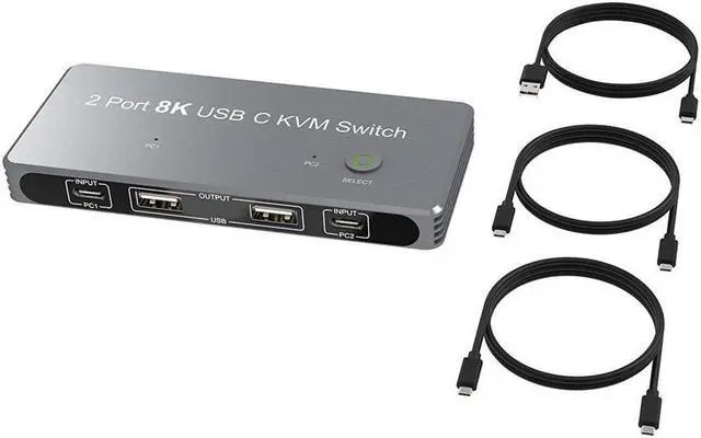Alt view image 7 of 7 - KEHIPI USB-C 8K KVM Switch DP 1.4 2xUSB-C PC to One DisplayPort Dual Monitor 8K@60Hz 4K@144Hz 3X USB2.0 Shared Mouse Keyboard Printer 2-in/4-out Converter Compatible with Thunderbolt 3/4
