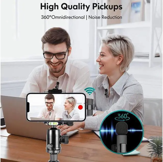 Alt view image 3 of 7 - KEHIPI Wireless Lavalier Stand Microphone for: 2 clip-on microphones for mobile video recording, professional Lav microphone for YouTube | Interview | Podcast | Blog | Tiktok | Live Streaming