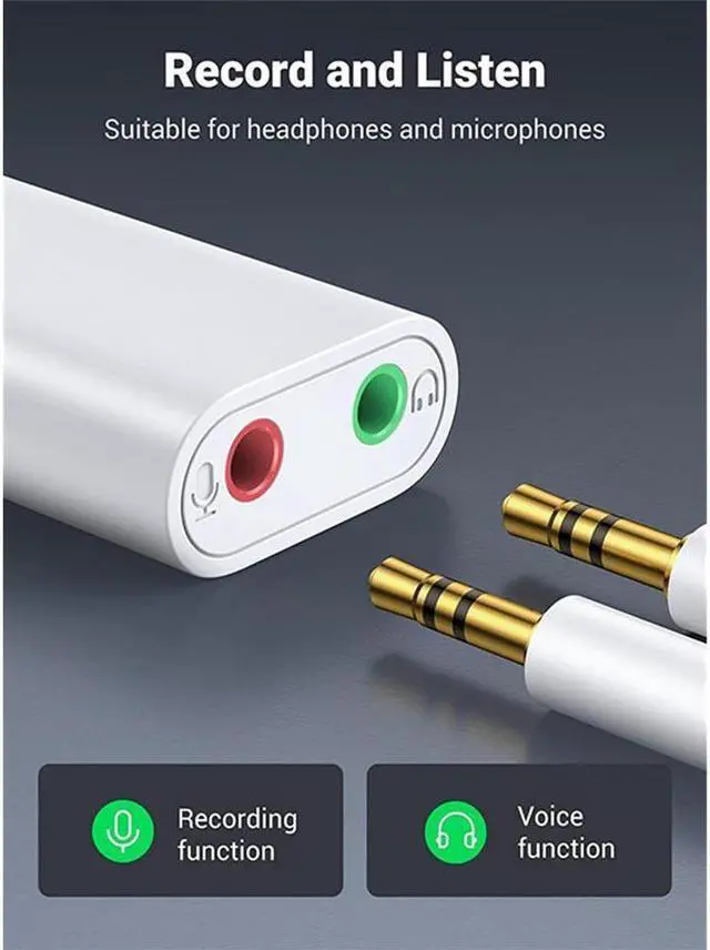 Alt view image 4 of 7 - USB to Audio Jack Sound Card Adapter ,KEHIPI with Dual TRS 3-Pole 3.5mm Headphone and Microphone USB to Aux 3.5mm External Audio Converter for Windows Mac Linux PC Laptops Desktops PS5 Headsets, White