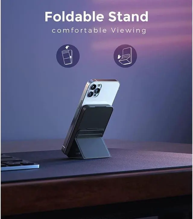 Alt view image 3 of 5 - KEHIPI Portable Charger, 5000mAh Magnetic Power Bank Mini Wireless Portable Charger Foldable with Stand and LED Indicator for iPhone 14 13 12 Pro/Pro Max/Mini/Plus