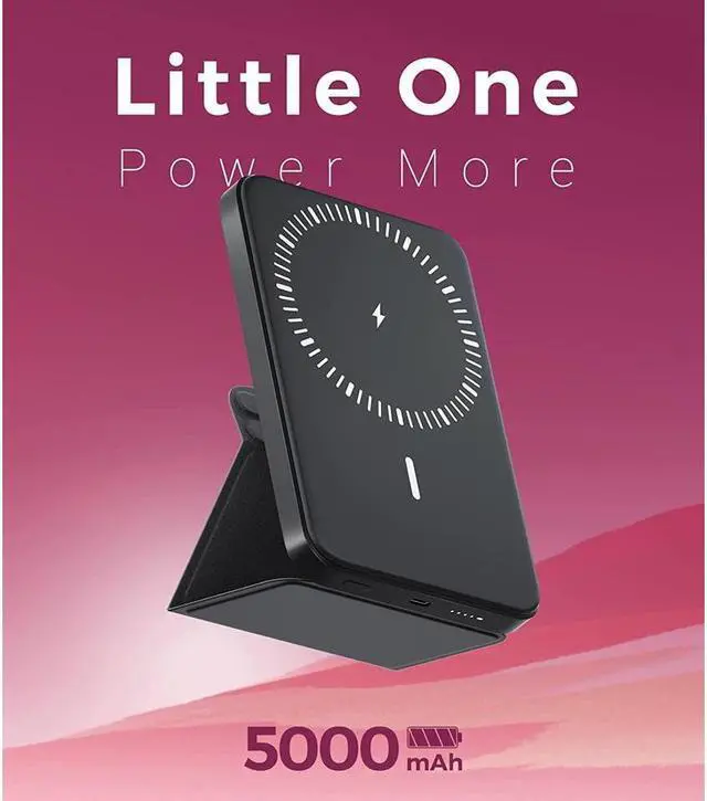 Alt view image 4 of 5 - KEHIPI Portable Charger, 5000mAh Magnetic Power Bank Mini Wireless Portable Charger Foldable with Stand and LED Indicator for iPhone 14 13 12 Pro/Pro Max/Mini/Plus