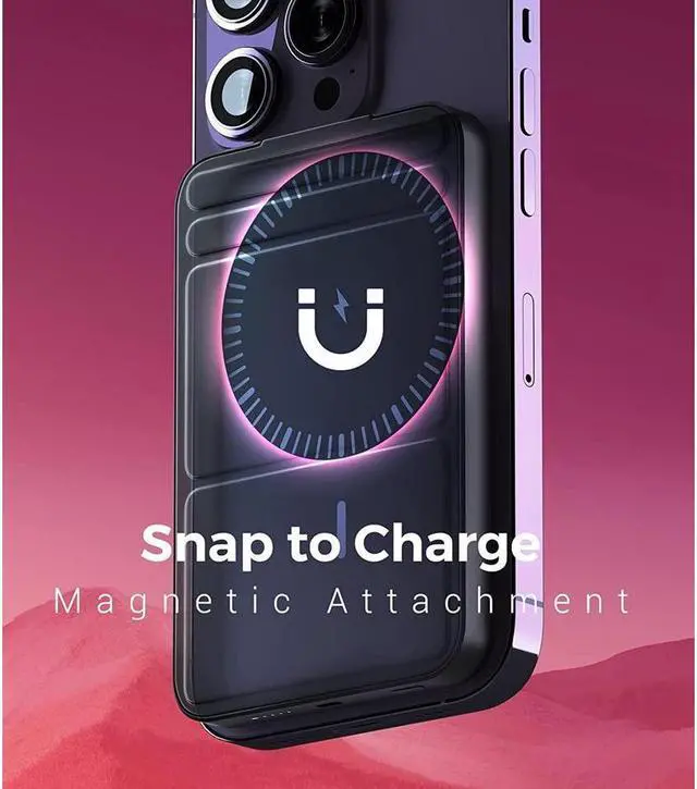 Alt view image 2 of 5 - KEHIPI Portable Charger, 5000mAh Magnetic Power Bank Mini Wireless Portable Charger Foldable with Stand and LED Indicator for iPhone 14 13 12 Pro/Pro Max/Mini/Plus