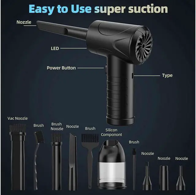 Alt view image 5 of 7 - KEHIPI Compressed Air Duster, 100000RPM Electric Air Duster & Vacuum Cleaner 2 in 1 Rechargeable, Air Blower for Compute and Keyboard, Cordless Air Duster 7500MAH, Good Replace Compressed Air Can