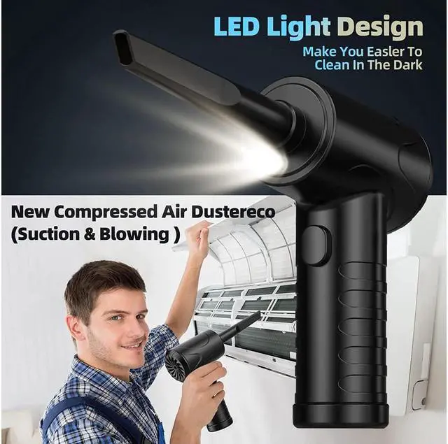 Alt view image 2 of 7 - KEHIPI Compressed Air Duster, 100000RPM Electric Air Duster & Vacuum Cleaner 2 in 1 Rechargeable, Air Blower for Compute and Keyboard, Cordless Air Duster 7500MAH, Good Replace Compressed Air Can