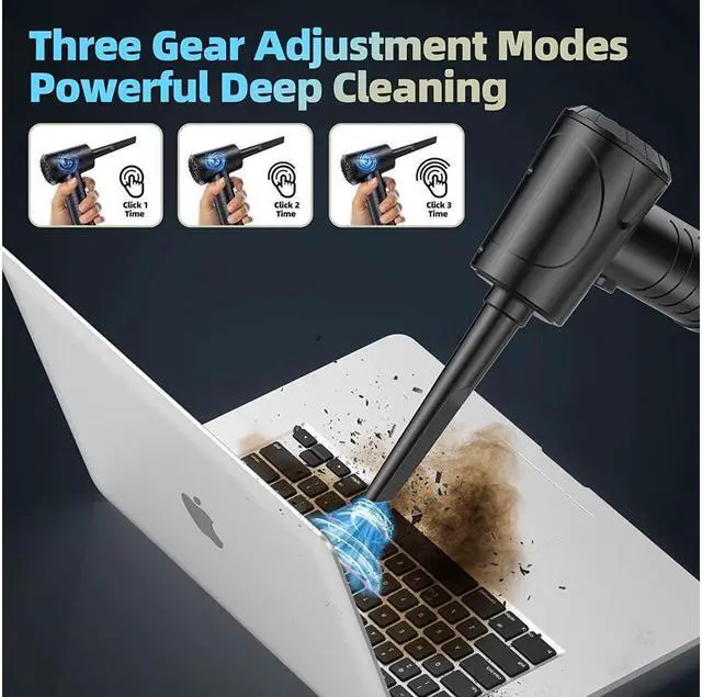 Alt view image 3 of 7 - KEHIPI Compressed Air Duster, 100000RPM Electric Air Duster & Vacuum Cleaner 2 in 1 Rechargeable, Air Blower for Compute and Keyboard, Cordless Air Duster 7500MAH, Good Replace Compressed Air Can