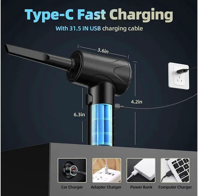 Alt view image 6 of 7 - KEHIPI Compressed Air Duster, 100000RPM Electric Air Duster & Vacuum Cleaner 2 in 1 Rechargeable, Air Blower for Compute and Keyboard, Cordless Air Duster 7500MAH, Good Replace Compressed Air Can