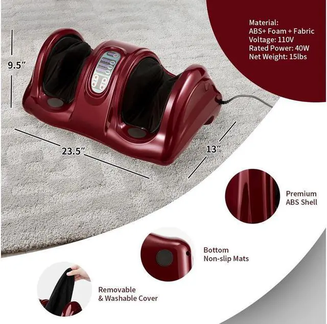 Alt view image 2 of 7 - KEHIPI Shiatsu Foot Massager Kneading and Rolling Leg Calf Ankle w/Remote Black New Red