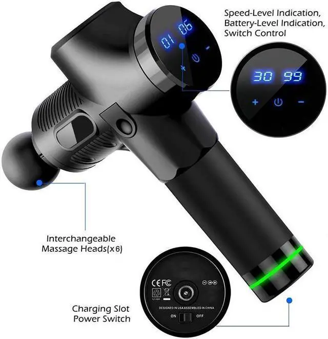 Alt view image 2 of 7 - KEHIPI Massage Gun Muscle Massager Deep Tissue Percussion Massager Cordless 30 Speed Level Professional Handheld Electric Body Massager Sports Drill with 6 Heads Helps Relieve Muscle Soreness