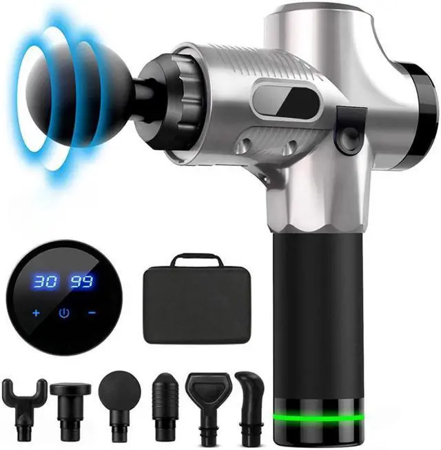 Main image of KEHIPI Massage Gun Muscle Massager Deep Tissue Percussion Massager Cordless 30 Speed Level Professional Handheld Electric Body Massager Sports Drill with 6 Heads Helps Relieve Muscle Soreness Silver