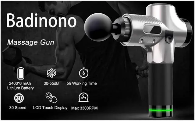 Alt view image 5 of 7 - KEHIPI Massage Gun Muscle Massager Deep Tissue Percussion Massager Cordless 30 Speed Level Professional Handheld Electric Body Massager Sports Drill with 6 Heads Helps Relieve Muscle Soreness Silver