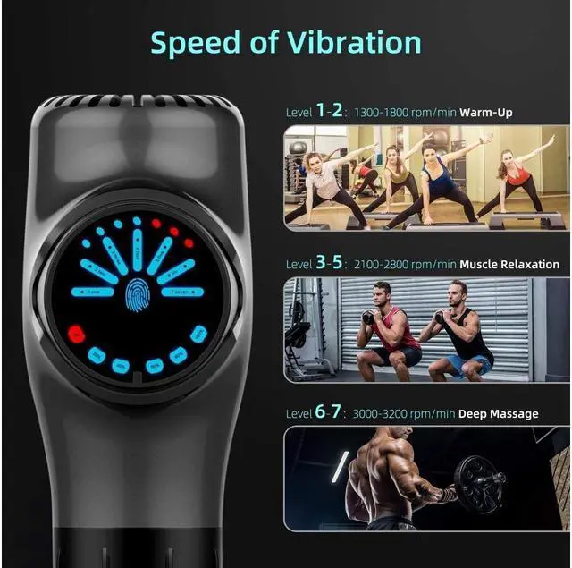 Alt view image 4 of 6 - KEHIPI  Massage Gun Deep Tissue Percussion Muscle Massage for Pain Relief, Super Quiet Portable Neck Back Body Relaxation Electric Drill Sport Massager Brushless Motor with 8 Attachment 7 Speeds