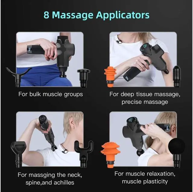 Alt view image 5 of 6 - KEHIPI  Massage Gun Deep Tissue Percussion Muscle Massage for Pain Relief, Super Quiet Portable Neck Back Body Relaxation Electric Drill Sport Massager Brushless Motor with 8 Attachment 7 Speeds
