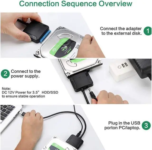 Alt view image 5 of 7 - KEHIPI USB 3.0 to SATA Adapter Cable for 2.5" 3.5" SSD/HDD Drives, SATA to USB 3.0 External Converter 22 pin Hard Drive Connector