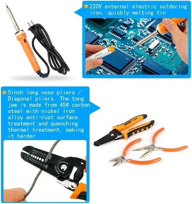 Alt view image 4 of 6 - KEHIPI Network Tool Kit Set of 17 Ethernet Cable Crimper Punch Down Tool RJ45 Crimp Tool Kit 8P8C 4P4C 6P6C Connectors RJ45 RJ11 Lan Cat5 Cat6 Cable Tester