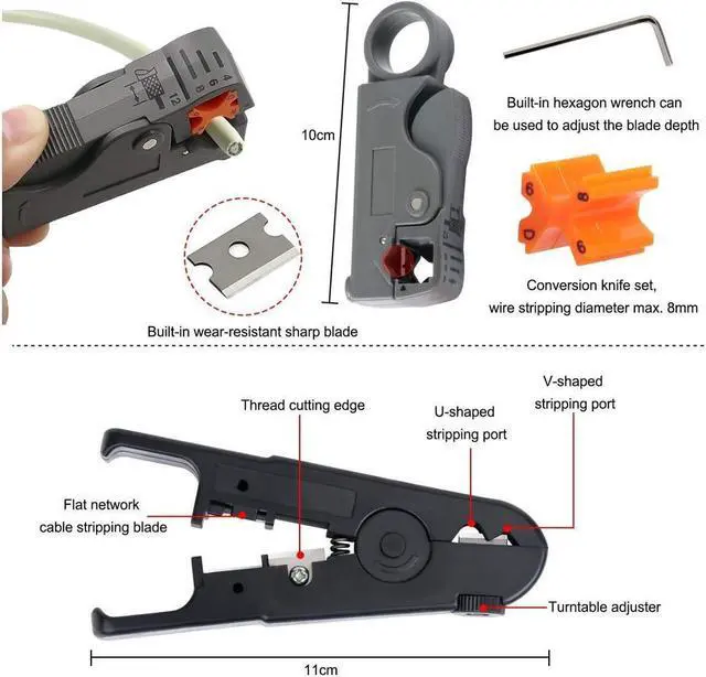 Alt view image 4 of 7 - KEHIPI Network Tool Kit RJ45 Crimping Tool Kit for RJ11/RJ12/CAT5/CAT6/Cat5e, Computer Maintenacnce LAN Cable Tester Network Repair Tool Set, Wire Stripping Cutter Coax Crimper Plug
