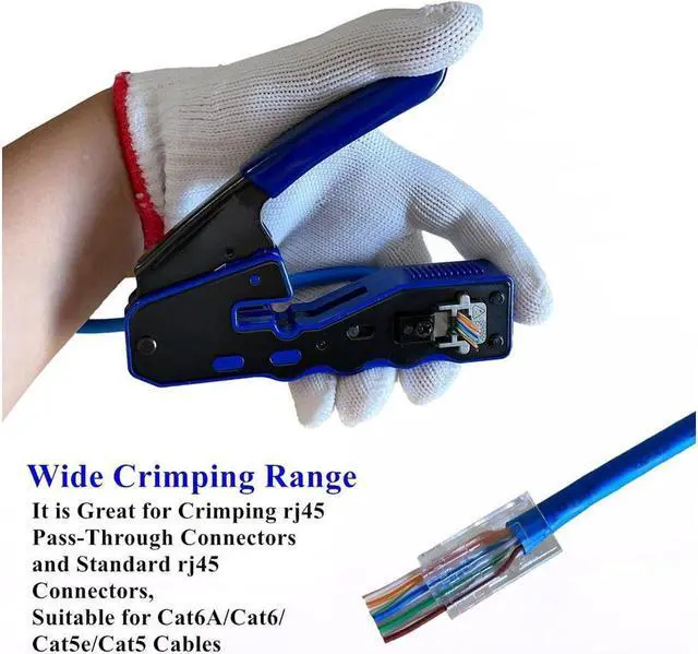 Alt view image 3 of 7 - KEHIPI Crimp Tool Kit Pass Through and Standard Cat6 Cat6A Cat5 Cat5e rj45 Crimping Tool with 50pcs rj45 Cat6 Pass Through Connectors, 20pcs Covers, 1Network Cable Tester, 2Wire Strippers, 1Cutter