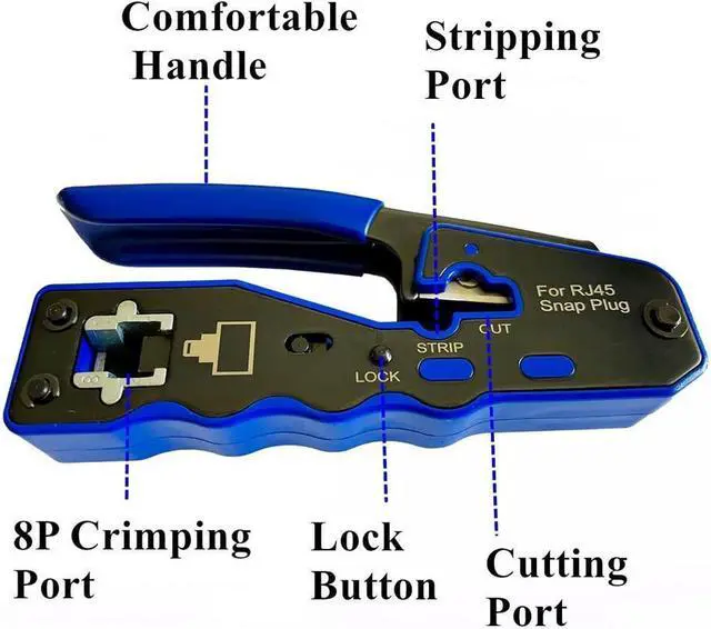 Alt view image 2 of 7 - KEHIPI Crimp Tool Kit Pass Through and Standard Cat6 Cat6A Cat5 Cat5e rj45 Crimping Tool with 50pcs rj45 Cat6 Pass Through Connectors, 20pcs Covers, 1Network Cable Tester, 2Wire Strippers, 1Cutter