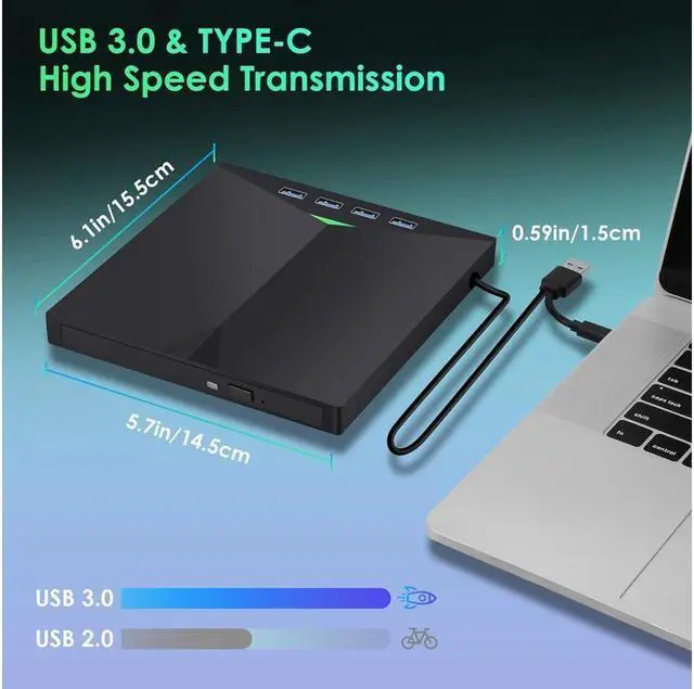 Alt view image 5 of 7 - KEHIPI [7 in 1] External CD/DVD Drive for Laptop, USB 3.0 & Type C Ultra-Slim Portable CD/DVD Player Burner, SD TF CD ROM, External Optical CD DVD Drive Compatible with Windows 7/8/10/XP/Vista, Linux,