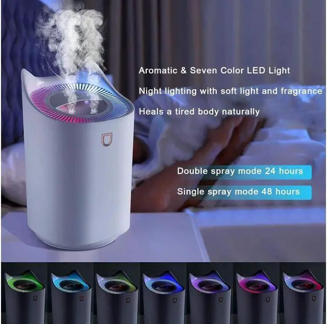 Alt view image 4 of 5 - KEHIPI 3L Cool Mist Humidifiers, Diffuser for Essential Oils,Quiet Ultrasonic Humidifier for Bedroom,Large Home,Baby Room,Plant,Up to 50 Hours Time with Adjustable Double Spray,Colorful Lights,Easy to