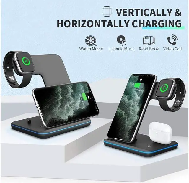 Alt view image 6 of 7 - KEHIPI Wireless Charger 3 in 1 Charger Stand 15W QI Fast Charging Station for Apple iWatch Series 5/4/3/2/1,AirPods, Compatible with iPhone 11 Series/XS MAX/XR/XS/X/8/8 Plus/Samsung