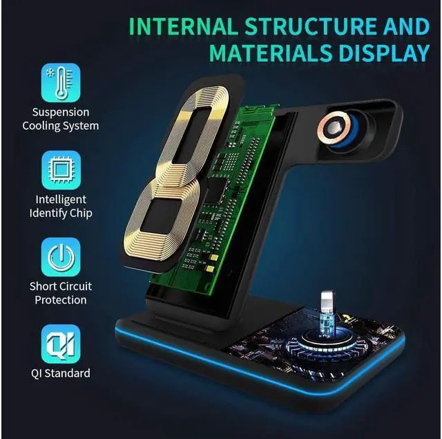 Alt view image 5 of 7 - KEHIPI Wireless Charger 3 in 1 Charger Stand 15W QI Fast Charging Station for Apple iWatch Series 5/4/3/2/1,AirPods, Compatible with iPhone 11 Series/XS MAX/XR/XS/X/8/8 Plus/Samsung