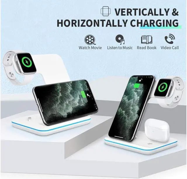Alt view image 3 of 7 - KEHIPI Wireless Charger 3 in 1 Charger Stand 15W QI Fast Charging Station for Apple iWatch Series 5/4/3/2/1,AirPods, Compatible with iPhone 11 Series/XS MAX/XR/XS/X/8/8 Plus/Samsung White