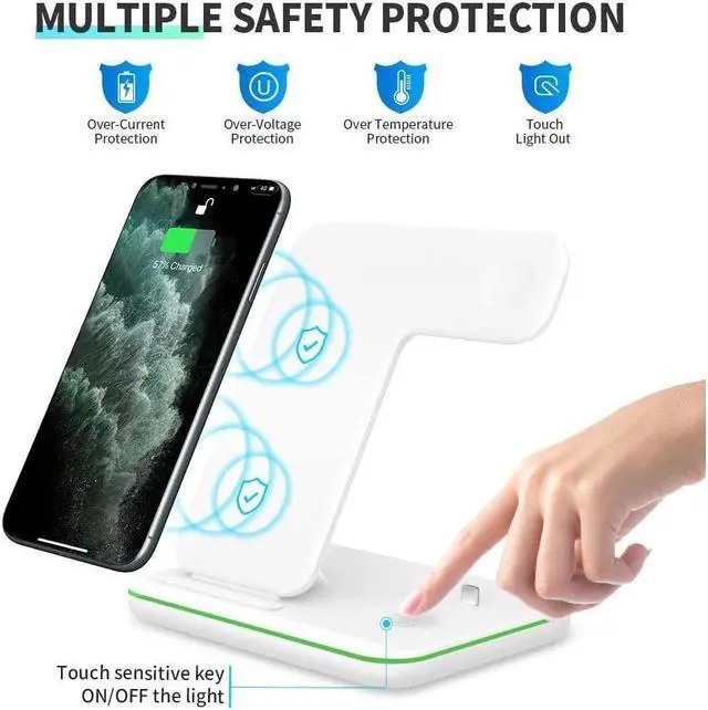 Alt view image 4 of 7 - KEHIPI Wireless Charger 3 in 1 Charger Stand 15W QI Fast Charging Station for Apple iWatch Series 5/4/3/2/1,AirPods, Compatible with iPhone 11 Series/XS MAX/XR/XS/X/8/8 Plus/Samsung White