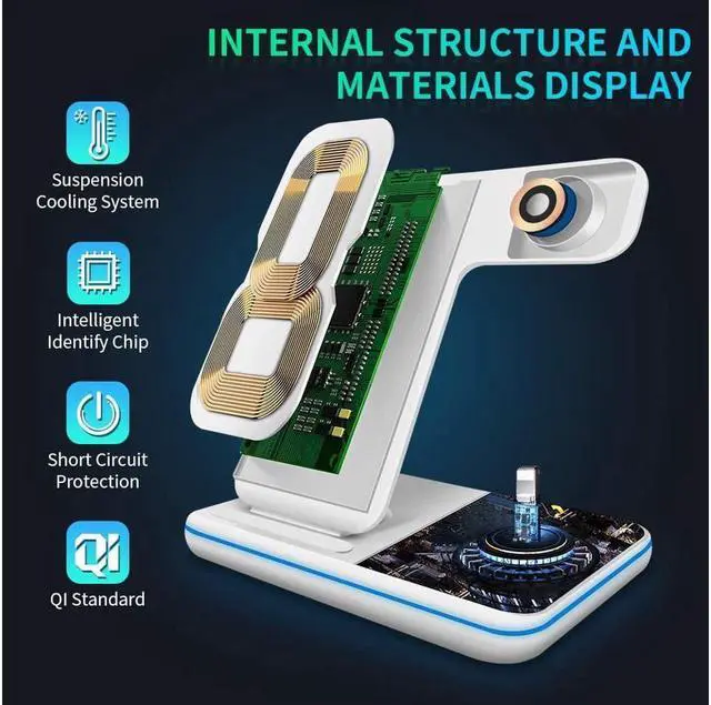 Alt view image 6 of 7 - KEHIPI Wireless Charger 3 in 1 Charger Stand 15W QI Fast Charging Station for Apple iWatch Series 5/4/3/2/1,AirPods, Compatible with iPhone 11 Series/XS MAX/XR/XS/X/8/8 Plus/Samsung White
