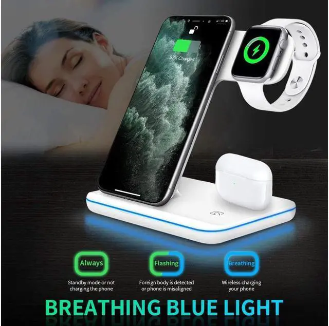 Alt view image 5 of 7 - KEHIPI Wireless Charger 3 in 1 Charger Stand 15W QI Fast Charging Station for Apple iWatch Series 5/4/3/2/1,AirPods, Compatible with iPhone 11 Series/XS MAX/XR/XS/X/8/8 Plus/Samsung White