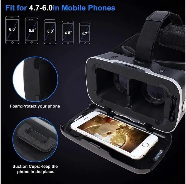 Alt view image 7 of 7 - KEHIPI Virtual Reality Headset - VR SHINECON 3D Glasses for Movies, Video, Games - VirtuReality Glasses VR Goggles for iPhone, Android and Other Phones Within 4.7-6.2 inch
