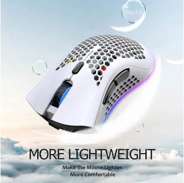 Alt view image 3 of 6 - KEHIPI Wireless Lightweight Gaming Mouse Honeycomb with 7 Button Multi RGB Backlit Perforated Ergonomic Shell Optical Sensor Adjustable DPI Rechargeable 800 mAh Battery USB Receiver for PC Mac Gamer