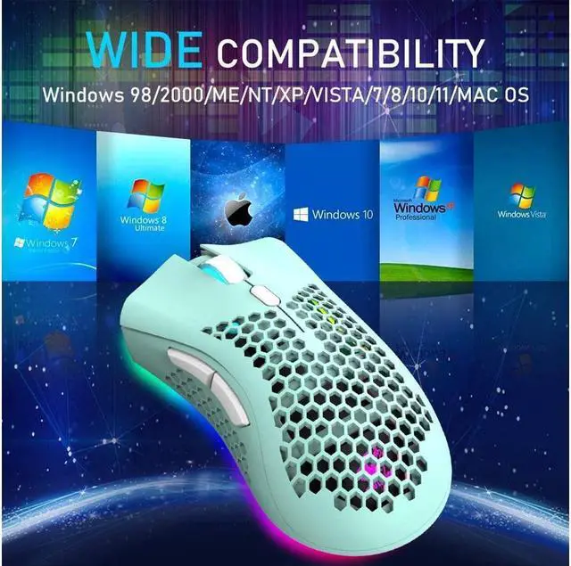 Alt view image 5 of 6 - KEHIPI Wireless Lightweight Gaming Mouse Honeycomb with 7 Button Multi RGB Backlit Perforated Ergonomic Shell Optical Sensor Adjustable DPI Rechargeable 800 mAh Battery USB Receiver for PC Mac Gamer