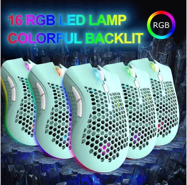 Alt view image 6 of 6 - KEHIPI Wireless Lightweight Gaming Mouse Honeycomb with 7 Button Multi RGB Backlit Perforated Ergonomic Shell Optical Sensor Adjustable DPI Rechargeable 800 mAh Battery USB Receiver for PC Mac Gamer