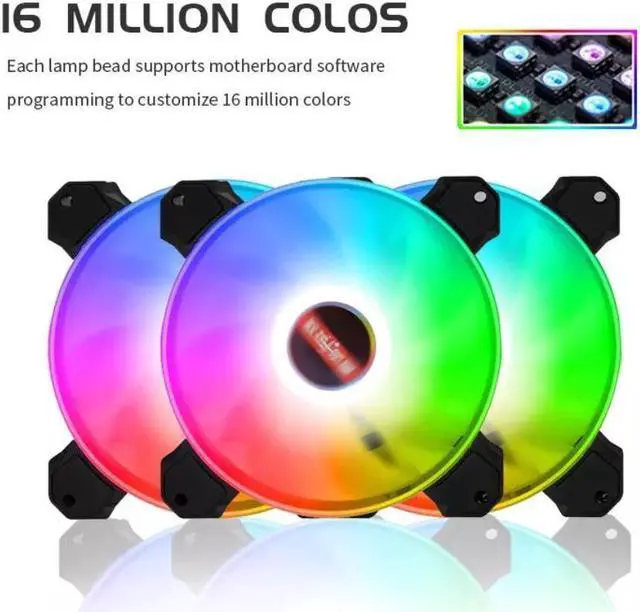 Alt view image 4 of 7 - KEHIPI 3-Pack 120mm RGB Case Fan with Remote Controller, Computer Case 12cm Cooling Fan RGB 6PIN, RGB LED Quiet High Airflow Adjustable Color LED Fan, CPU Cooler with RF Remote