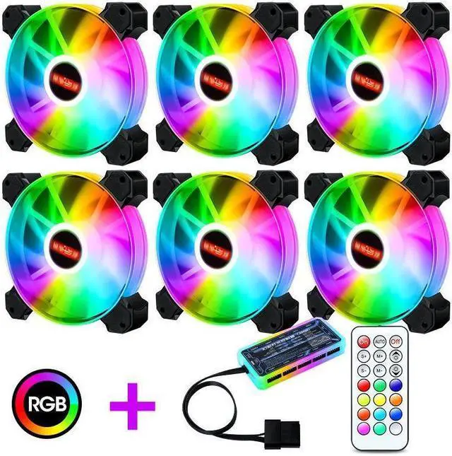 Main image of KEHIPI 6-Pack 120mm RGB Case Fan with Remote Controller, Computer Case 12cm Cooling Fan RGB 6PIN, RGB LED Quiet High Airflow Adjustable Color LED Fan, CPU Cooler with RF Remote